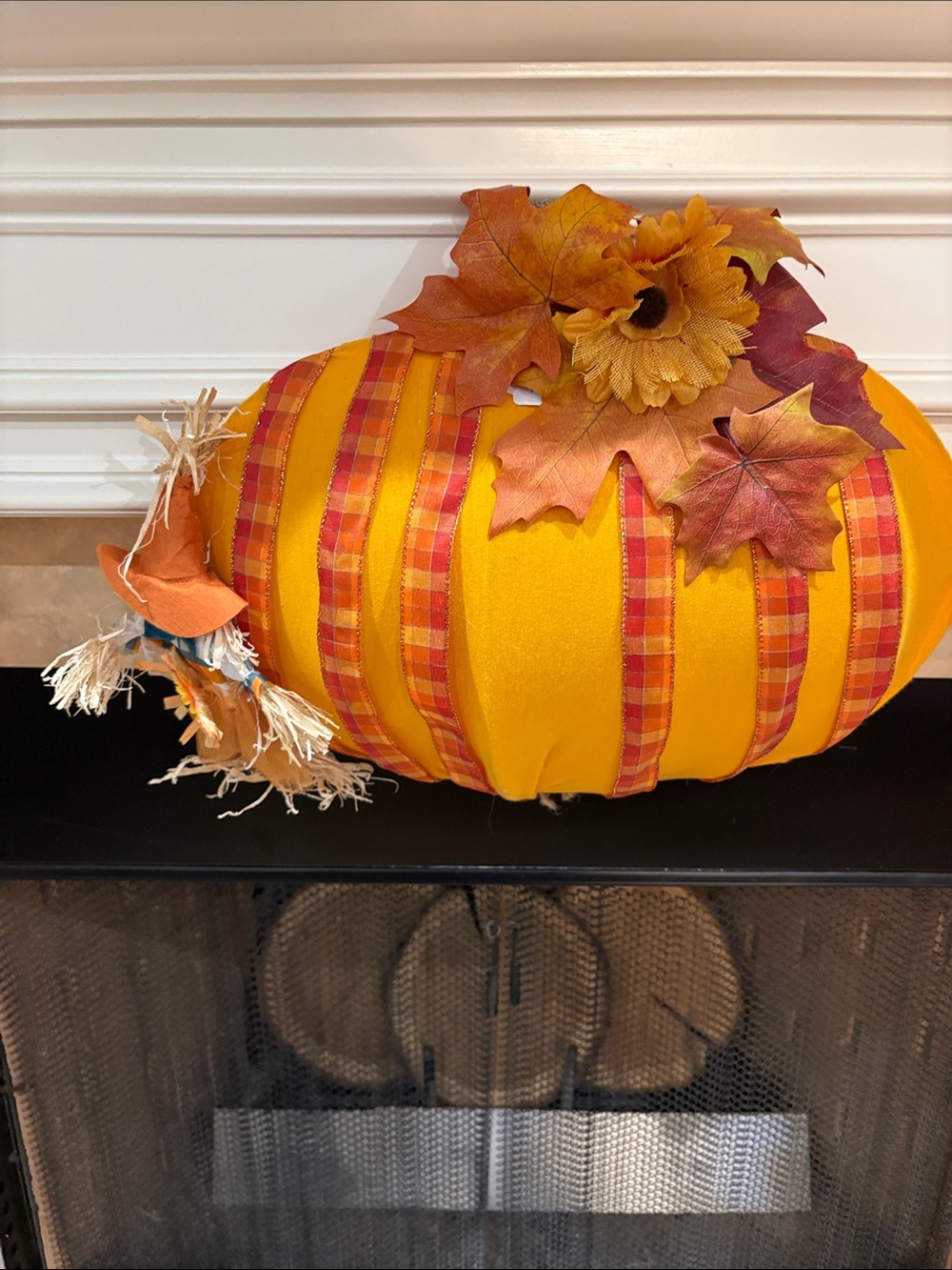 Autumn Accent Orange Decorative Pumpkin with Fall Leaves